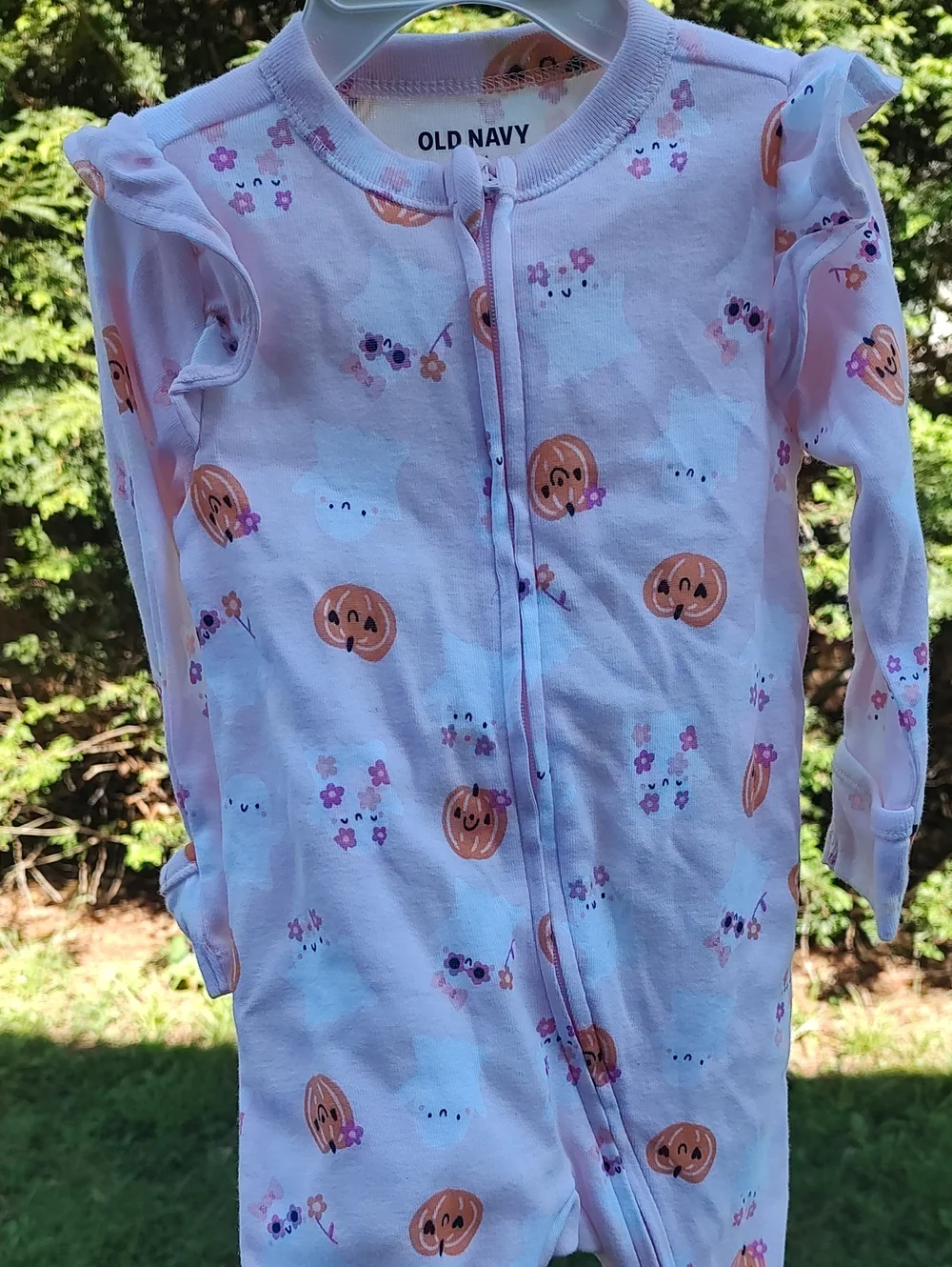 Old Navy Pink Pumpkin & Ghost Ruffle-Footed One-Piece 6-9M